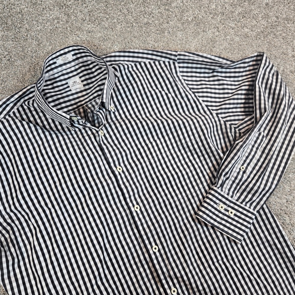 Peter Millar Button Down Dress Shirt Men's Lg Long Sleeve White Black Grid Check